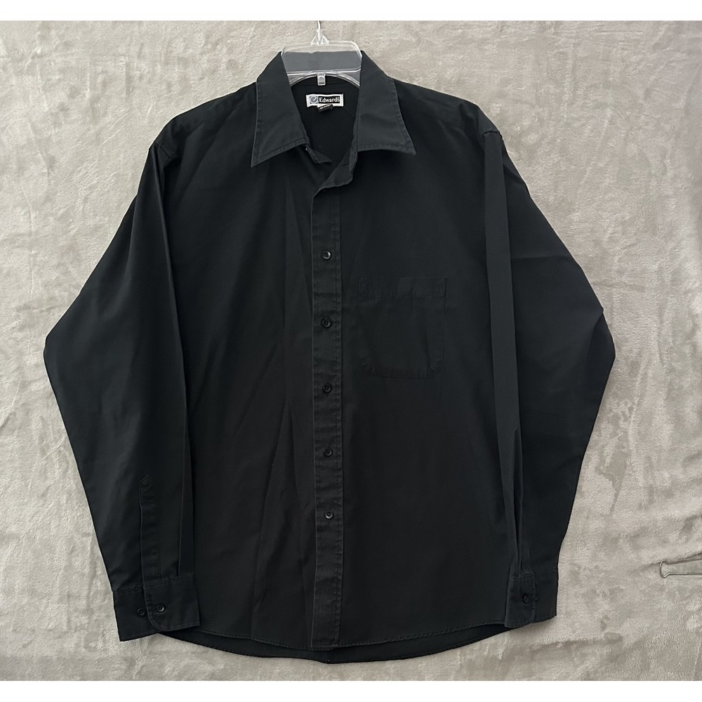 Edwards Shirt Mens Medium Black Button Up Long Sleeve Work Uniform Pocket M35